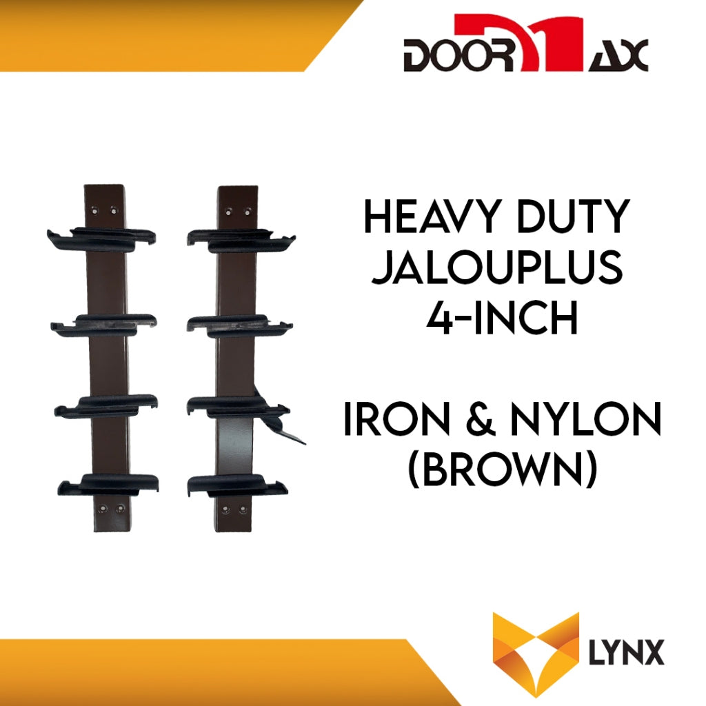 DOORMAX HEAVY DUTY Jalouplus 4" Glass 1 Pair Iron Powder Coated Steel Nylon (Brown)