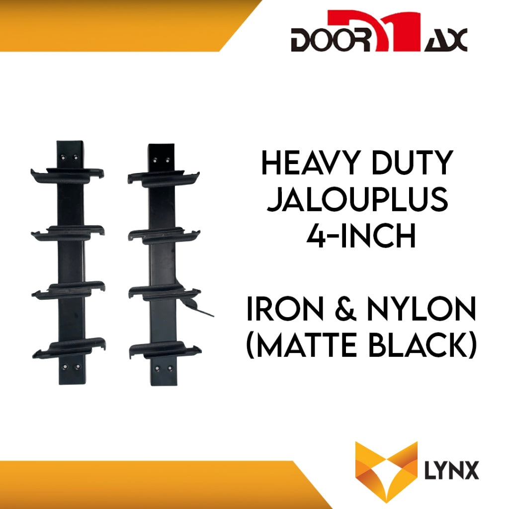 DOORMAX HEAVY DUTY Jalouplus 4" Glass 1 Pair Iron Powder Coated Steel Nylon (Matte Black)